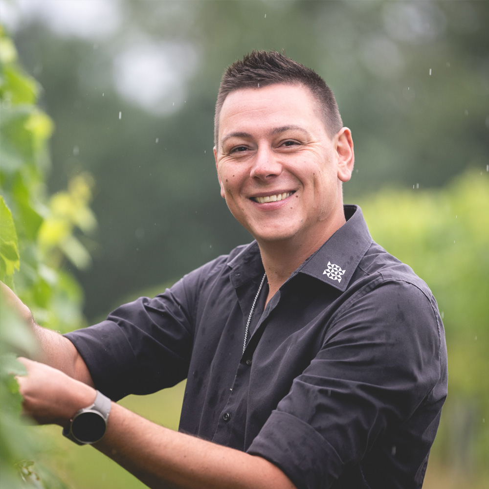 Stephan Greindl bei dedr Arbeit im Weingarten